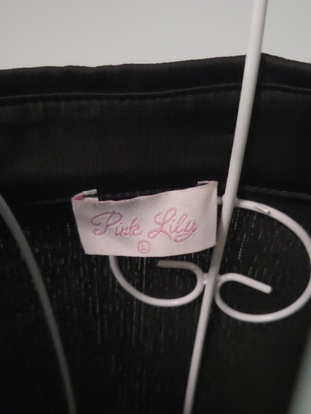 Pink Lily Black Satin Button-Front Blouse - Picture 3 of 3